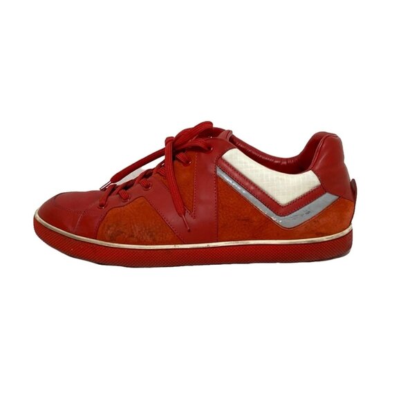 LOUIS VUITTON - Red White Silver Women's Sneakers Leather Suede 142-052825 - Picture 1 of 9